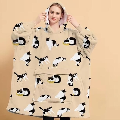 Buy Animals Luxury Plush Flannel Hoodie Blanket Warm Adults Oversized Hoodie Blanket online manufacture