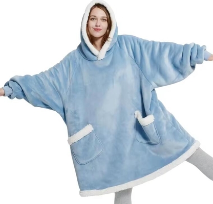 Buy Long Sleeves Flannel Sherpa Oversized Hooded Blankets TV Hoodie Blanket online manufacture