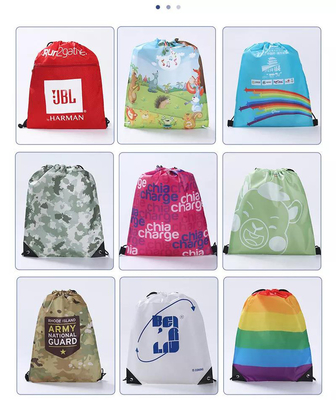 Custom Logo Printed Calico Drawstring Backpack