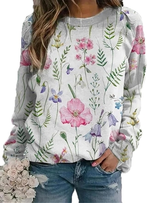 Women'S Floral Sublimation Print Sweater Loose Vintage FLower Graphic Pullover Tops