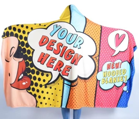 Custom Pattern Polyester Hooded Blanket Cozy Warm Big Blanket Hoodie