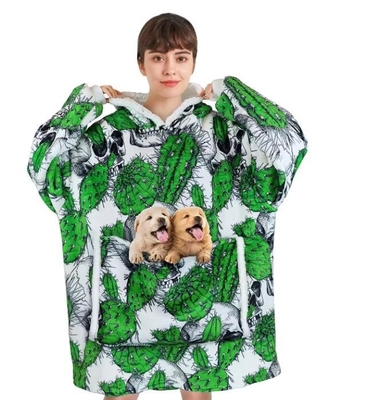 Machine Washable Christmas Hooded Blanket With Long Sleeve And Pocket