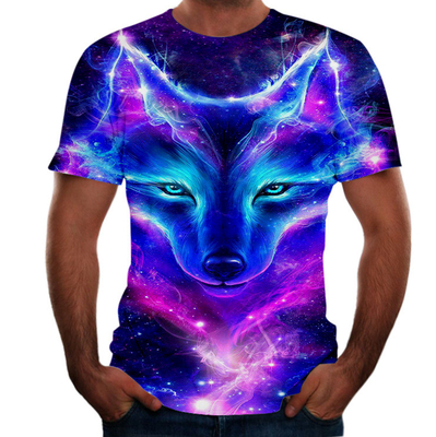 Summer Men'S Oversize T Shirt Fox Wolf 3D Digital Print Round Neck