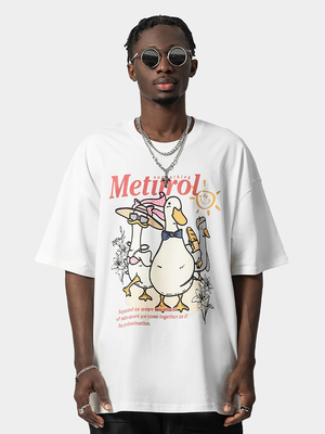 Euramerican Fashion Duck Print Cotton Oversize T Shirt Short Sleeve Men'S Streetstyle