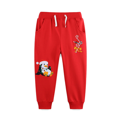 Girls New Style Christmas Children's Sports Pants Knitted Cotton Embroidery Children's Wear Sweatpants