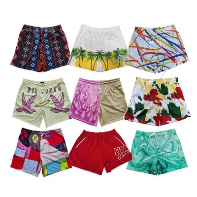 High Quality Custom Name Logo Men Beach Shorts 5in Inseam Nylon Running Mesh Comfortable Shorts Mens Floral Beach Shorts